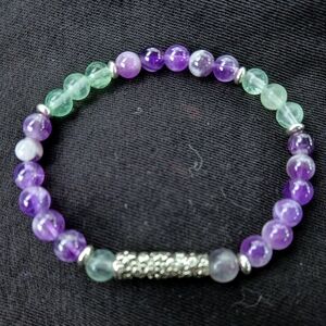 Amethyst Fluorite Crystal stone 6mm bead stretch bracelet